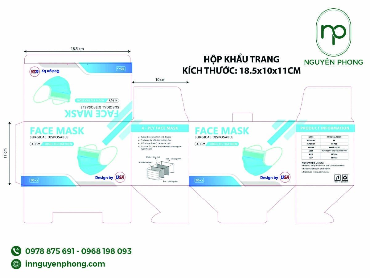 Kích thước in ấn hộp khẩu trang